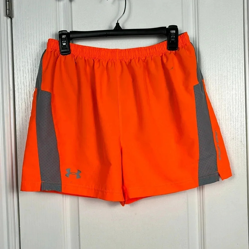 Under Armour Heat Gear Fitted Youth Boy's Orange/Grey Lined Swim Trunk Size L